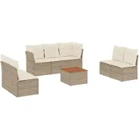 vidaXL 8-tlg. Garten-Sofagarnitur mit Kissen Beige Poly Rattan