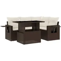 vidaXL 5-tlg. Garten-Sofagarnitur mit Kissen Braun Poly Rattan