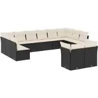 vidaXL 12-tlg. Garten-Sofagarnitur mit Kissen Schwarz Poly Rattan