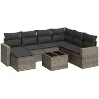 vidaXL 8-tlg. Garten-Sofagarnitur mit Kissen Grau Poly Rattan