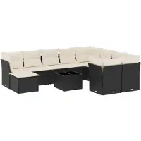 vidaXL 11-tlg. Garten-Sofagarnitur mit Kissen Schwarz Poly Rattan