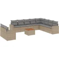 vidaXL 11-tlg. Garten-Sofagarnitur mit Kissen Beige Poly Rattan