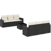 vidaXL 7-tlg. Garten-Sofagarnitur mit Kissen Schwarz Poly Rattan