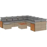 vidaXL 12-tlg. Garten-Sofagarnitur mit Kissen Beige Poly Rattan