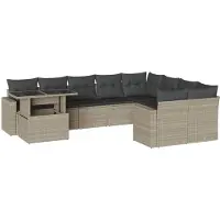 vidaXL 10-tlg. Garten-Sofagarnitur mit Kissen Hellgrau Poly Rattan