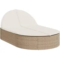 vidaXL Doppel-Sonnenliege mit Auflagen Beige Poly Rattan