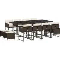 vidaXL 13-tlg. Garten-Essgruppe mit Kissen Braun Poly Rattan