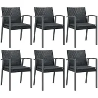 vidaXL Gartenstühle mit Kissen 6 Stk. Schwarz 56,5x57x83cm Poly Rattan