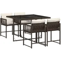 vidaXL 5-tlg. Garten-Essgruppe mit Kissen Braun Poly Rattan