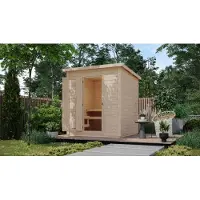 Karibu Saunahaus Außensauna Gartensauna Hytti 2 unbehandelt ohne Zubehör 38mm Massivholz 196x196x228 cm