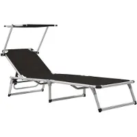 vidaXL "im " Sonnenliege - für den Garten - 1 Person - Klappbar mit Sonnenschutz Alu und Textilene Schwarz - Gartenliegen CC19922