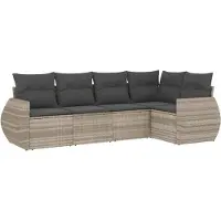 vidaXL 5-tlg. Garten-Sofagarnitur mit Kissen Hellgrau Poly Rattan