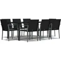 vidaXL 9-tlg. Garten-Essgruppe mit Kissen Poly Rattan und Stahl