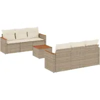 vidaXL 7-tlg. Garten-Sofagarnitur mit Kissen Beige Poly Rattan