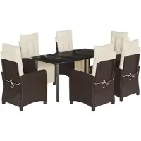 vidaXL 7-tlg. Garten-Essgruppe mit Kissen Braun Poly Rattan