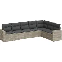 vidaXL 7-tlg. Garten-Sofagarnitur mit Kissen Hellgrau Poly Rattan