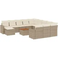 vidaXL 13-tlg. Garten-Sofagarnitur mit Kissen Beige Poly Rattan