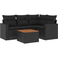 vidaXL 5-tlg. Garten-Sofagarnitur mit Kissen Schwarz Poly Rattan