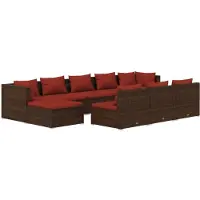 vidaXL 10-tlg. Garten-Lounge-Set mit Kissen Braun Poly Rattan