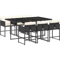 vidaXL 7-tlg. Garten-Essgruppe mit Kissen Schwarz Poly Rattan