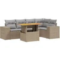 vidaXL 6-tlg. Garten-Sofagarnitur mit Kissen Beige Poly Rattan