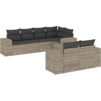 vidaXL 7-tlg. Garten-Sofagarnitur mit Kissen Hellgrau Poly Rattan