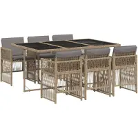 vidaXL 7-tlg. Garten-Essgruppe mit Kissen Beigemischung Poly Rattan