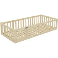 Crazy Pine Kinderbett 140x190 cm – Natürlichem Holz - Montessori Bodenbett mit Rausfallschutz 40cm und Öffnbarer Barriere - Crazy Johnny