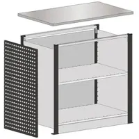 Schulte Lagertechnik Startmodul für erweiterbares Thekensystem MULTIplus, 2 Modulrahmen/1 Abschlussblende, mit Arbeitsplatte, Breite Aufsatz 806 mm