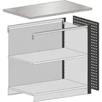 Schulte Lagertechnik Endmodul für erweiterbares Thekensystem MULTIplus, 1 Modulrahmen, 1 Abschlussblende, Breite Aufsatz 1056 mm, mit Arbeitsplatte