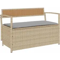vidaXL Gartenbank mit Stauraum und Kissen Beige Poly Rattan
