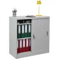 Proregal Aktenschrank ELEPHANT mit abschließbaren Schiebetüren 90x90x40cm 3 Ebenen Stahl mit Pulverbeschichtung Lichtgrau Mehrzweckschrank Büroschrank