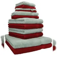 Betz 12-tlg. Handtuch-Set PREMIUM 100% Baumwolle 2 Duschtücher 4 Handtücher 2 Gästetücher 2 Seiftücher 2 Waschhandschuhe rubinrot/heugrün