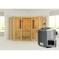 Karibu Sauna Innensauna Asta Ganzglas Fronteinstieg Ofen 9 kW externe Strg easy 231x231x198 cm ohne Dachkranz