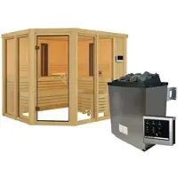 Karibu Sauna Innensauna Ava Eckeinstieg Ofen 9 KW externe Strg easy 231x196x198 cm ohne Dachkranz