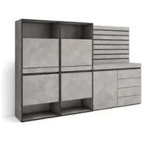 Skraut Home Schuhschrank, Platzsparender Schrank, 227x35x145 cm, Schlafzimmer, Kommode, Dekorative Paneele, Moderner Stil, Zementgrau _ 460_47