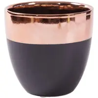 H&D Manufaktur Jinfa 1 Keramik Übertopf Blumentopf Ton Vase für den Innenbereich | Mattschwarz mit goldenem Finish | Durchmesser 13,5 cm x h 13 cm