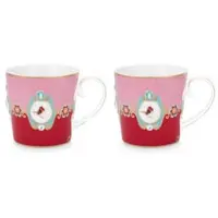 Pip studio Tasse Home Mugs Large Love Birds Medallion Red-Pink (2er Set)