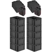 Proregal SuperSparSet 10x Eurobox NextGen Grip mit Scharnierdeckel & schwarzen Verschlüssen, HxBxT 22x30x40cm, 20L, Schwarz, Griffe zu, Eurobehälter
