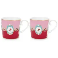 Pip studio Tasse Home Mugs Small Love Birds Medallion Red-Pink (2er Set)