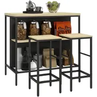 HOMCOM BARTISCH mit Barhocker Set 3-tlg. Bartisch-Set inkl. Küchentisch mit 2 Barhocker