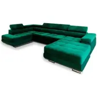 Masseno Ecksofa CASONE L-S mit Schlaffunktion U-Form, Sofa mit Bettkasten, Wohnzimmersofa, Couch, Soffa, Bettsofa, Couchgarnitur- Grün, MONOLITH 37