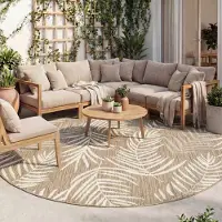 FRAAI In- & Outdoor Teppich Rund - Malta Leaves Natur Ø 120 cm