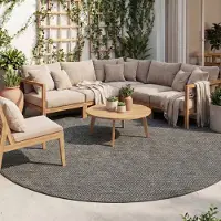FRAAI In- & Outdoor Teppich Rund - Malta Arrow Schwarz Ø 120 cm