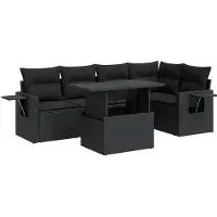 vidaXL 6-tlg. Garten-Sofagarnitur mit Kissen Schwarz Poly Rattan