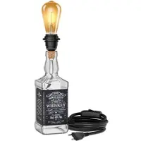 Ledscom.de Tischlampe FLAKO, Textilkabel schwarz, inkl. E27 Lampe Vintage Retro (extra-warmweiß, 4 W, 489lm) ohne Flasche