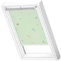 Velux Verdunkelungsrollo Kids grüne Sterne manuell Rahmen weiß DKL MK08 4661SWL