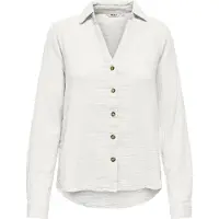 ONLY Langarmbluse "ONLTHYRA LIFE L/S REGULAR SHIRT NOOS WVN", Damen, Gr. S, cloud dancer, Web, Obermaterial: 100% Baumwolle, unifarben, regular fit hüftbedeckend, V-Ausschnitt, Blusen Langarmbluse