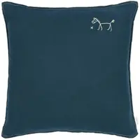 Nobodinoz Dekokissen L1N0 Embroid. Square Cushion Fr Linen Deep Blue (45 x 45 cm)