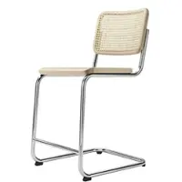 Thonet - S 32 VHT Barstuhl SH 64 cm, Chrom / Buche natur / Rohrgeflecht mit Kunststoffstützgewebe